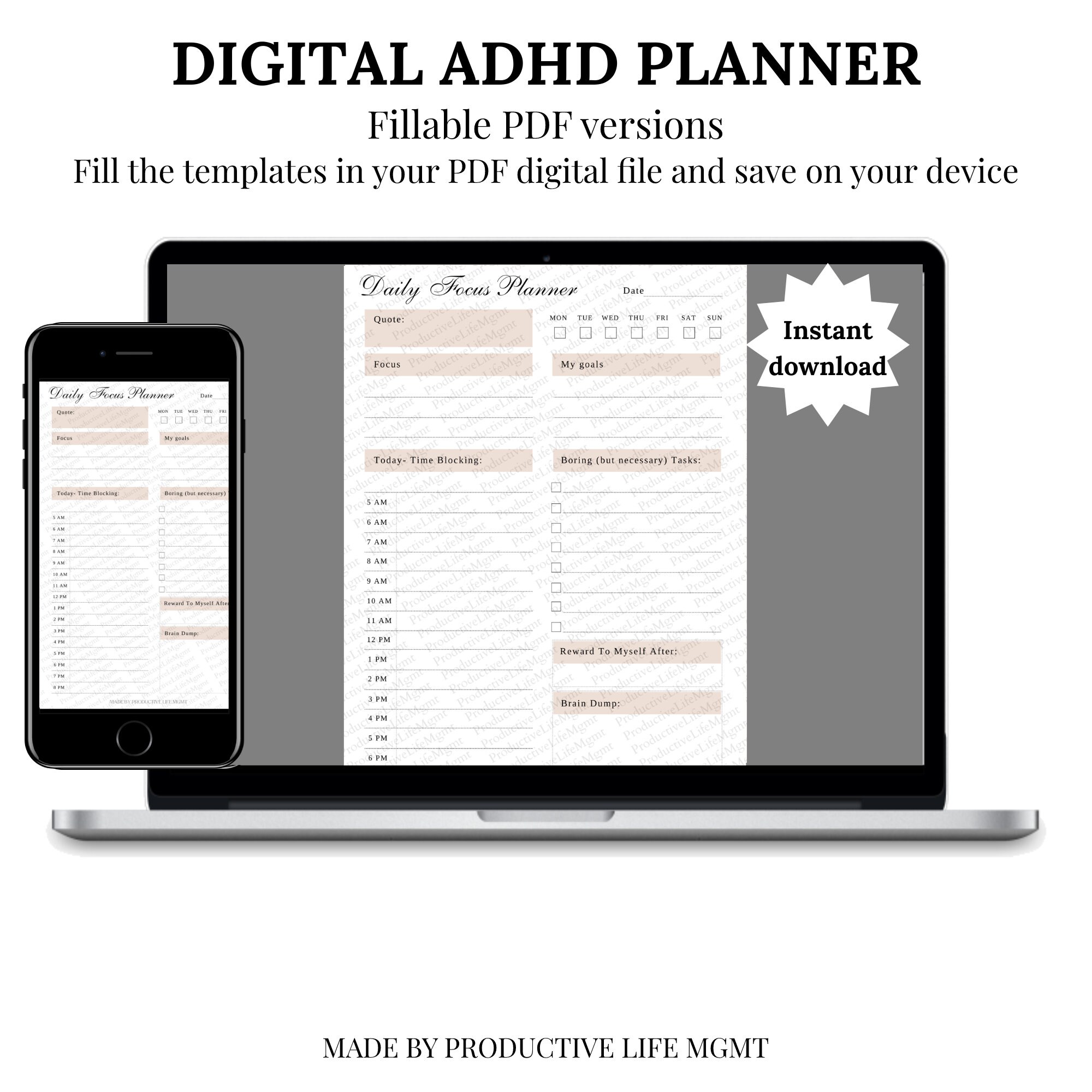 ADHD Digital Planner, Printable ADHD Planner, Adhd Planner for Adults