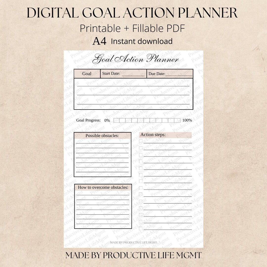 Goal Setting Planner, Digital Goal Action Planner, Tasks Planner ...