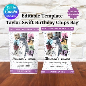 Eras Birthday Invitation, Taylor Party Invite, Eras Party Decorations, Birthday Supplies, Eras Tour Chip Bag, Printable Snack Bag