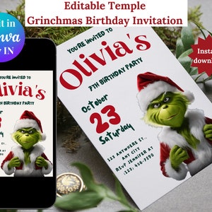 Grinchmas Christmas Invitation, Grinchmas Party Invitation, Grinchmas Birthday, Editable Birthday Invitation Template, Printable Invite