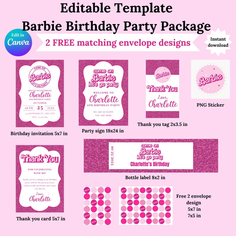 Editable Pink Doll Birthday Invitation, Instant Download, Birthday ...