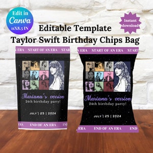 Eras Birthday Invitation, Taylor Party Invite, Eras Party Decorations, Birthday Supplies, Eras Tour Chip Bag, Printable Snack Bag, Editable