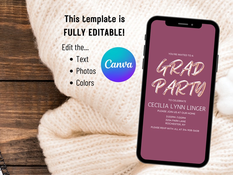 Purple Simple Graduation Invitation Template 2022 Instant Etsy