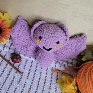 Crocheted Bat Plushie - Sparkly Purple, Halloween Spooky Bat Plush