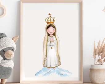 Dame de Fatima, impression catholique, impression de la Vierge bénie, cadeau catholique, décoration d'intérieur catholique