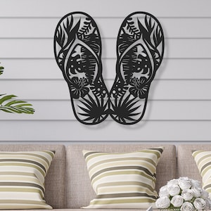 Floral Flip Flop Metal Wall Art ~ Summer Wall Decor ~ Flip Flop Wall Hanging ~ Metal Wall Art ~ Pool Decor ~ Lakehouse decorations ~ Beach