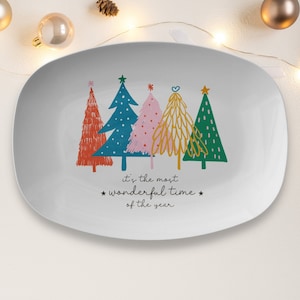 Christmas Dishes Retro Style, Most Wonderful Time Year Vintage Style Christmas Dinnerware Serving Platter, Cookies for Santa Plate,