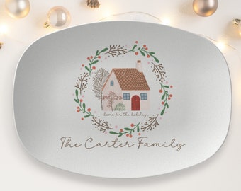 Personalized Christmas Dishes Retro Style, Home For the Holidays Vintage Style Christmas Dinnerware Serving Platter, Cookies for Santa Plate