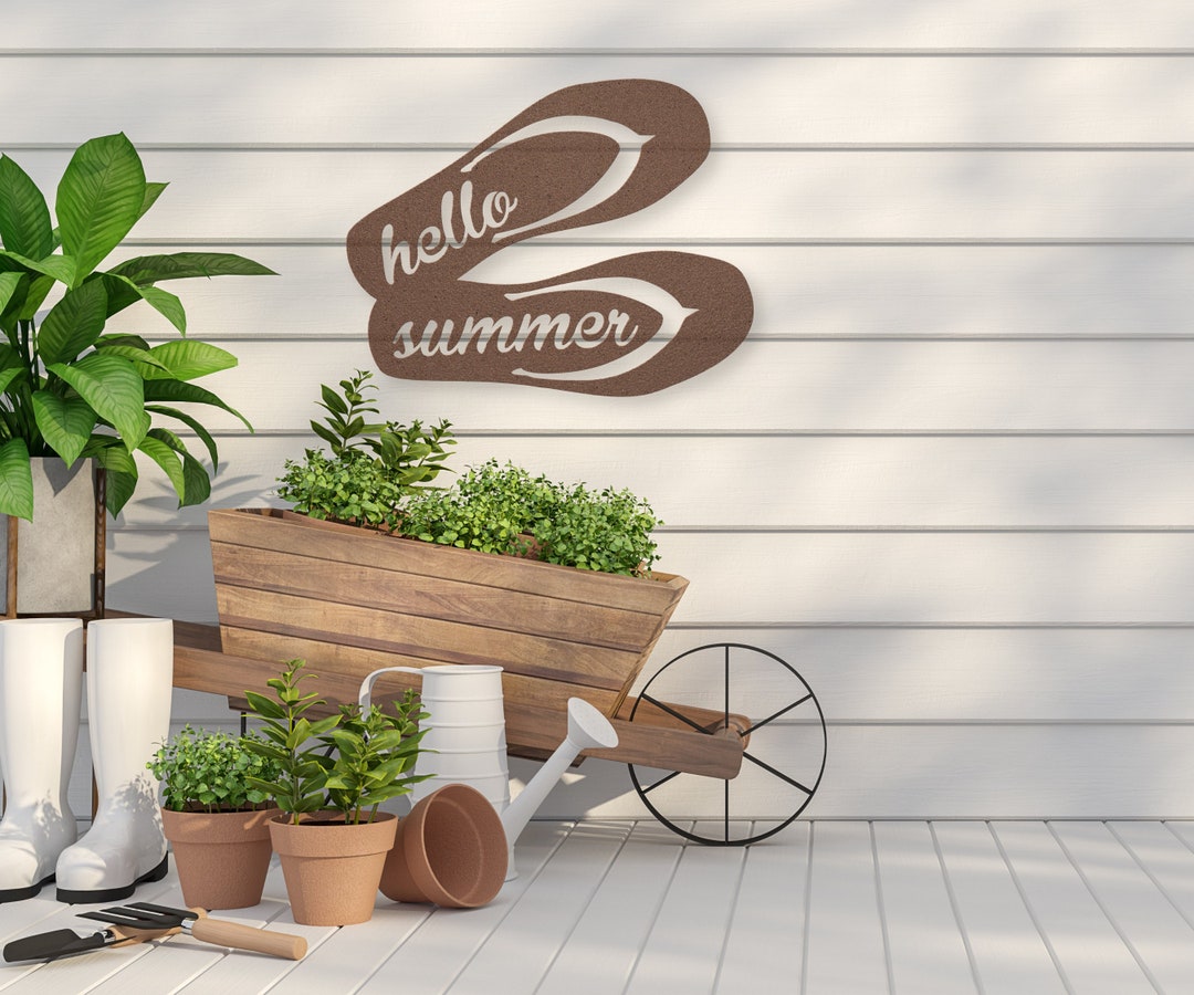 Hello Summer Flip Flop Metal Wall Art, Beachy Wall Decor, Metal Wall