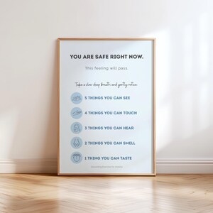 5-4-3-2-1 Grounding Exercise Printable | Panic Attack Calm Down Poster | Nervous System Reset Wall Art