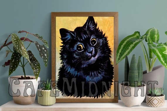 Louis Wain Black Cat Art Nouveau Poster: Vintage Shabby Chic Decor
