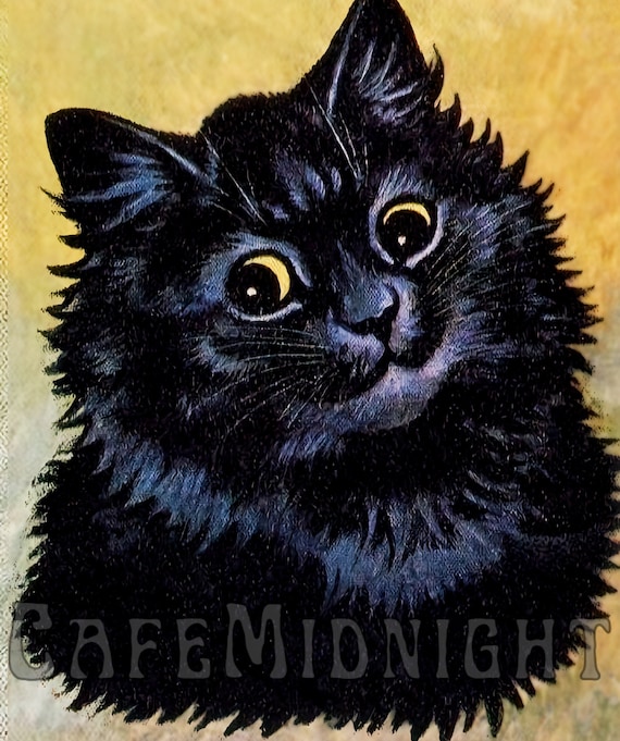 Louis Wain Black Cat Art Nouveau Poster: Vintage Shabby Chic Decor