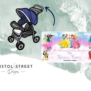 Disney Princess Stroller Spotter, Etiqueta, Etiqueta de cochecito personalizada, Etiqueta de silla de ruedas, Etiqueta de scooter