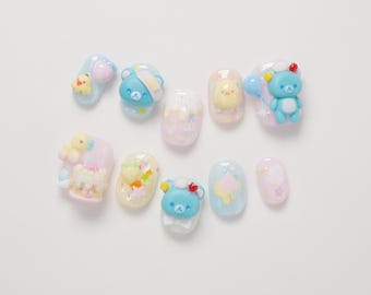 Rilakkuma 3D Hand-painted Press-on Nails