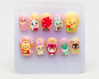 Hand-Painted Game Animal Press-On Nails