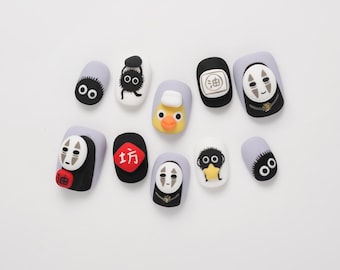 Ghbli 3D Spirited Away No-Face Hand-Painted Press-on Nails