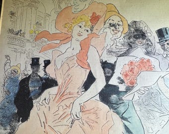 Original 1899 Jules Chéret Art Nouveau Print - ‘Bals Masqués de l’Opéra’ - Antique French Lithograph - Framed Parisian Wall Art