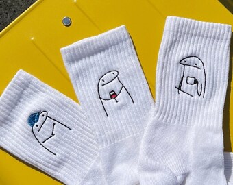 Tennissocken bestickt mit witzigem Flork Meme als Geschenk *personalisierbar*