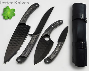 Hand Crafted Knife set for Kitchen Black coating chef knives of 4 pcs Sharp kitchen-knife set best gift for him/her