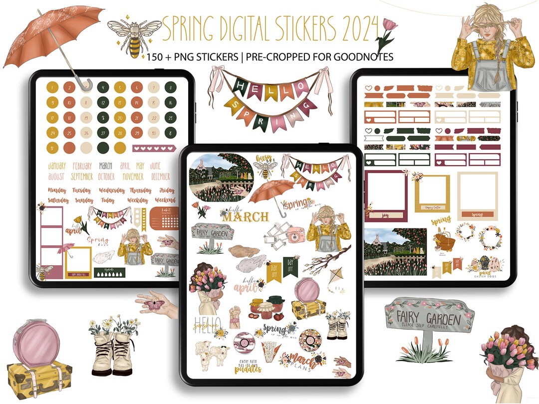 Spring Stickers, April Digital Stickers, Easter Goodnotes Stickers ...