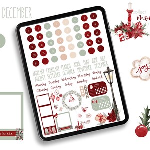 December Christmas Stickers, Red Christmas Digital Stickers, Goodnotes ...