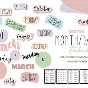 MONTHS & WEEKDAYS Digital Stickers for Goodnotes, Weekday Stickers, Aesthetic Stickers, Basic Pre-cropped Digital Planner Stickers