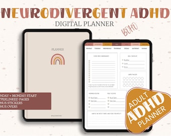 Adhd Digital Planner, Adult Adhd Planner , Adhd planner, Habit Tracker, Mood Tracker, Goodnotes Adhd Planner, ADHD Journal, Planner for Adhd