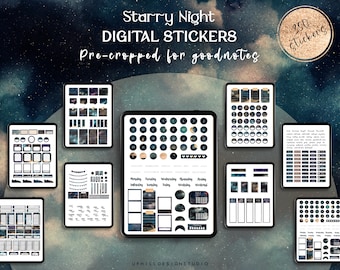 Starry Night Digital Stickers, Goodnotes Stickers, Digital Planner Stickers, PNG Stickers, Precropped Digital Stickers, Digital Download