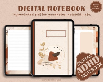 Aesthetic Digital Notebook with Tabs, ADHD Planner, Minimalist Notability GoodNotes Digital Notebook for iPad & More with Cornell Templates