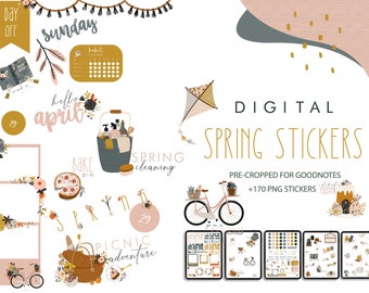 April 2023 digital stickers | Cute spring stickers for Goodnotes
