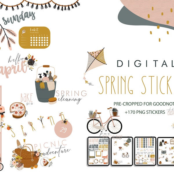 April 2023 digital stickers | Cute spring stickers for Goodnotes