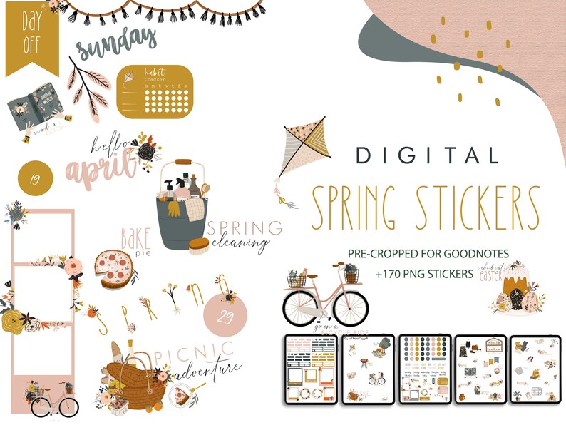 April 2023 Digital Stickers Cute Spring Stickers for - Etsy