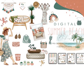Digital Stickers Summertime | Goodnotes Stickers | Summer Stickers | 800 iPad Stickers | Digital Sticker Book | Digital Planner | Precropped
