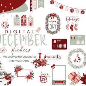 December Christmas stickers, Red Christmas digital stickers, goodnotes stickers, planner stickers, digital christmas, goodnotes planner