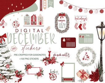December Christmas stickers, Red Christmas digital stickers, goodnotes stickers, planner stickers, digital christmas, goodnotes planner