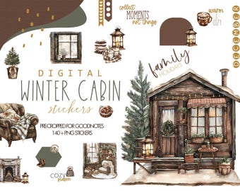 December Christmas stickers, Winter Cabin digital stickers, goodnotes stickers, planner stickers, digital christmas, goodnotes planner