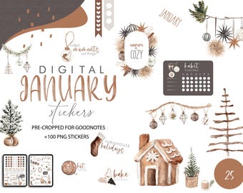 December Christmas stickers, Boho Christmas digital stickers, goodnotes stickers, planner stickers, digital christmas, goodnotes planner