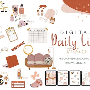 Lifestyle Digital Stickers for GoodNotes, Cute Daily Pre-cropped Digital Planner Stickers, GoodNotes Stickers, Bonus Stickers
