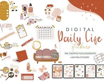 Lifestyle Digital Stickers for GoodNotes, Cute Daily Pre-cropped Digital Planner Stickers, GoodNotes Stickers, Bonus Stickers