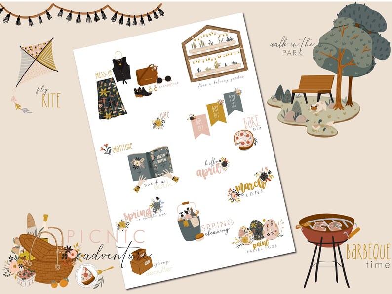 April 2023 Digital Stickers Cute Spring Stickers for - Etsy