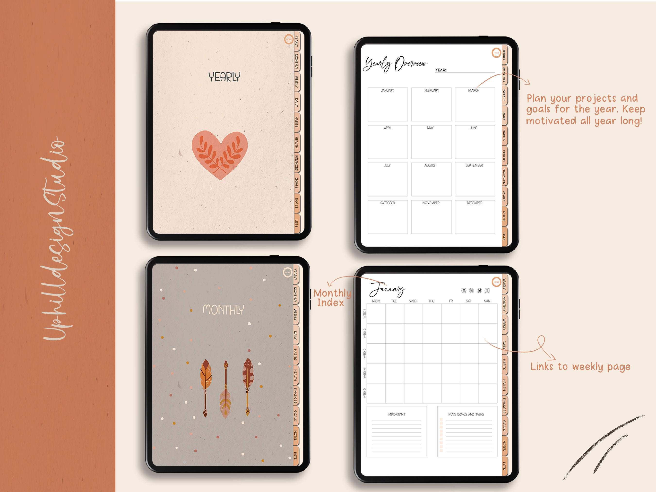 Undated Goodnotes Planner Monthly Digital Planner Goodnotes Etsy