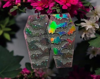 Holographic Coffin Earrings. Custom earrings can be made in French hook, clip-ons or stud dangles!