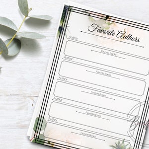 Printable Reading Journal Page | DIGITAL DOWNLOAD | Favorite Authors Book Journal | Reading Log| Book Journal | Printable Book Journal