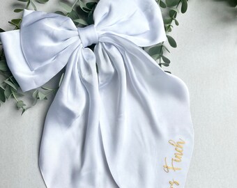 Personalised Statement Bridal Bow | Custom Hen Do Bow | Hen Party Bride Veil Bow | Large White Hair Bow Accessory