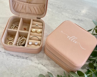 Personalised zipped jewellery box, custom bridesmaid proposal gift, graduation date gift, travel, anniversary gift
