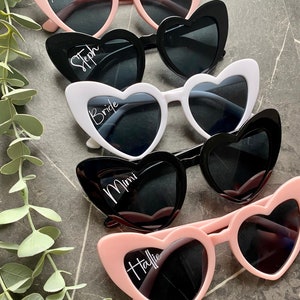 Personalised Heart Sunglasses | Custom Bridal Party Sunglasses | Destination Hen Do | Holiday Hen Do | Bridesmaid Favours |