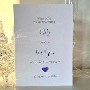 Carte d'anniversaire de mariage en étain pour femme, carte d'anniversaire de mariage en étain personnalisée, carte souvenir de luxe, carte pour 10e anniversaire de femme, carte pour 10 ans