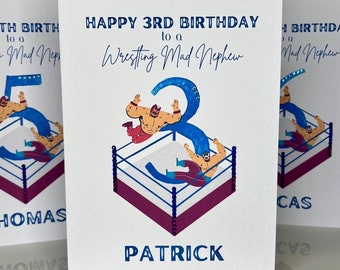 Tarjeta de tercer cumpleaños personalizada para sobrino, tarjeta de cumpleaños de lucha libre para sobrino, tarjeta de cumpleaños hecha a mano, tarjeta de cumpleaños de lucha libre, tarjeta de cumpleaños de la WWE
