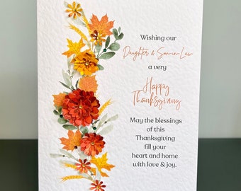 Daughter & Son-in-Law Thanksgiving Card with Verse, 3D Fall Flowers and Gems, Daughter and Son-in-Law Thanksgiving Card, Thanksgiving Card