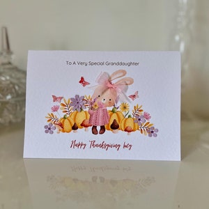 Enkelin Danksagungskarte, personalisierte Danksagungskarte für Enkelin mit einem Kaninchen, 3d Blumen, Schmetterlingen, Band und Edelsteinen